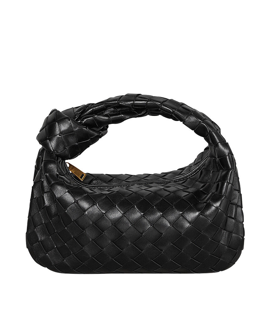 Bottega Veneta Rounded Mini Hobo Bag In Woven Leather Black